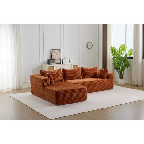 Canapé d'angle - 4 places - Moelleux et confortable - Velours côtelé - Brun - Angle droit - L279 cm (1/5)