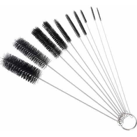 Goupillon Multiusage [10 Pack], Brosse Flexible pour Biberons et Petits Espaces, Nettoyage des Contenants Étroits, Bouilloire, Théière, Clavier, Pailles, Set de Brosses (Noir) (1/5)