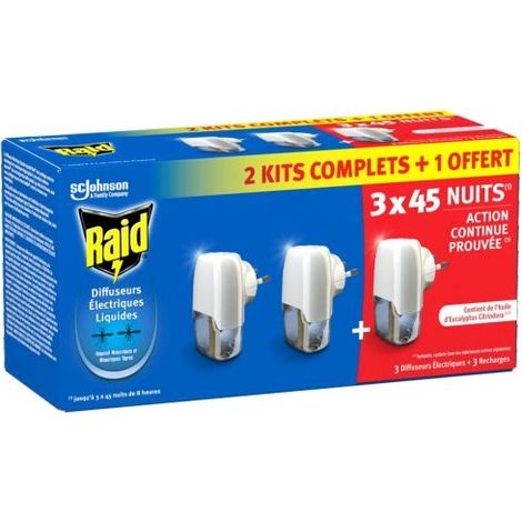 RAID Diffusore Antizanzare Elettrico con 3 Ricariche Protezione Inodore fino a 135 Notti Ideale per Bambini e Camere da Letto Efficace contro Zanzare Comuni e Tigre