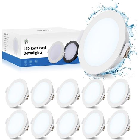 Spot LED Encastrable Noir Extra Plat, 10 x 5W Spot Salle de Bain IP65, Spot Encastré 4000K Blanc Neutre 400lm, Plafonnier Encastrable Trou 68-80mm, Spots de Plafond Pour Salon Chambre Cuisine