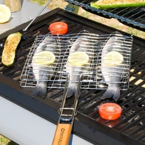 Parrilla Campingaz grilling rack 3 fish mango madera fácil de limpiar