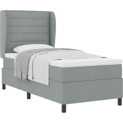 Matelas à ressorts avec matelas gris clair, mesurant 80 x 200 cm, recouvert de tissu. (1/5)