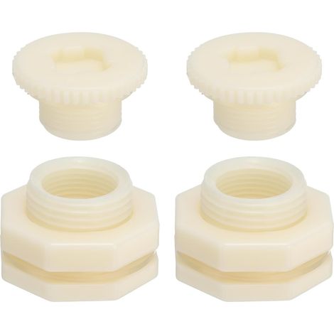 Raccord de Cloison Abs G 3/4, 2 Pièces Raccord de Réservoir d'eau Fileté Double avec Joint d'Étanchéité en PVC pour Seau de Pluie, Éviers, Blanc (1/5)