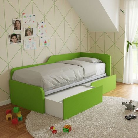Letto singolo 80x190 con cassetti - Pratico e salvaspazio per camerette e stanzette - Verde mela