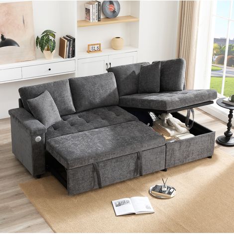 Schlafsofa Ecksofa L-Form mit Stauraum USB Chenille OKMYHOME (1/5)
