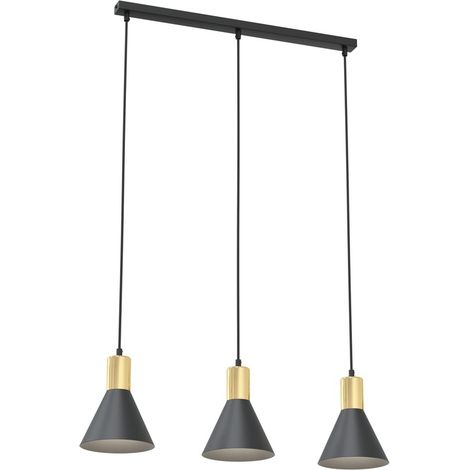 Suspension loft noir/or linéaire cône ROSA 3xE27 Emibig (1/5)