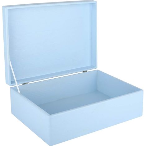 Boîte de Rangement en Bois avec Couvercle Bleu 40 x 30 x 14 cm
