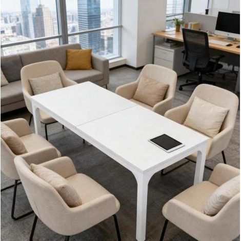 Esstisch Holz und Metall Weiß 200x70x75 cm, rechteckig für 6-8 Personen (1/5)