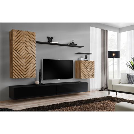 Ensemble de 7 meubles muraux "Switch II " pour TV en bois - Beige et Noir - L 270 x H 160 x P 40 cm - Livraison gratuite