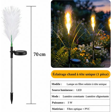 Lampe solaire sur piquet roseau simple tête en tissu lumière chaude réf 4543 400 g – Livraison gratuite