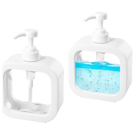 Dispensador de jabón, 2 piezas, dispensador de jabón líquido, 500 ml, dispensador de jabón de cocina, dispensador de líquido lavavajillas, dispensador de champú y gel de ducha para baño. (1/5)