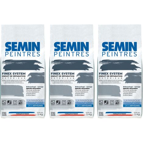 Lot de 3 reboucheurs extérieur Semin - enduit de réparation, rebouchage, réparation et lissage - très forte adhérence - sac de 5 kg (1/5)