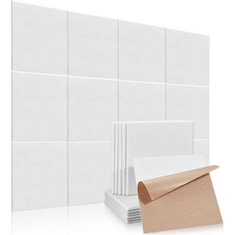 Lot de 24 Plaques acoustiques autocollantes, Panneau acoustique haute densité, Isolation mur et plafond, 30x30x0,9 cm Blanc