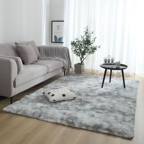 Tapis de Salon Shaggy 120 x 160cm en Peluche Gris  Fibre de Polypropylène Souple Tapis Antidérapante gris clair gris (1/4)