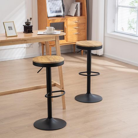 Tabourets de Bar Chaises de Salle à Manger Lot de 2 Noir, Tabouret en Bois Hauteur Réglable à 360°, Tabouret de Bar en Bois et Métal, pour Maison Cuisine Comptoir Bistro (1/5)
