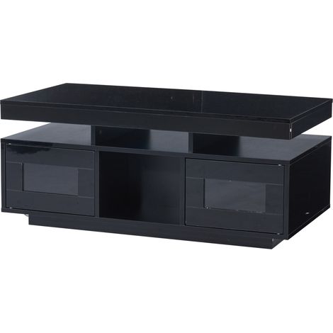 Mesa de centro negra de alto brillo 100x50x43 cm con LED y enchufe USB (1/5)