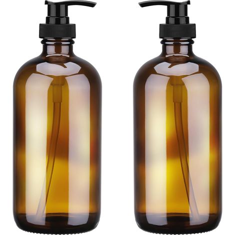 2 Pièces Distributeur Savon Verre Ambre, 500ml Flacon Pompe Vide, Réutilisable Distributeur Shampoing avec Tête de Pompe, Flacon Pompe Vide pour Savons, Lotions, Détergents (1/5)