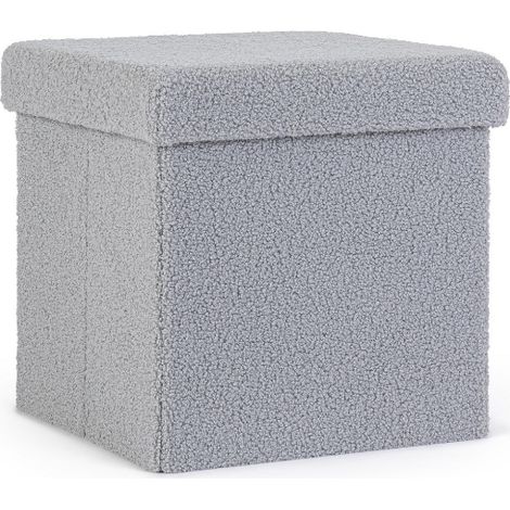 Pouf Contenitore Con Struttura In Mdf Joris Qu E Rivestimento Con Effetto Boucle Grigio (1/5)