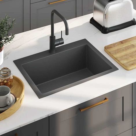 vidaXL Évier de cuisine fait main Noir Acier inoxydable (1/5)
