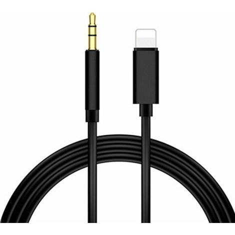 Câble auxiliaire audio de voiture de 1 m pour iPhone, adaptateur Lightning mâle vers jack 3,5 mm pour iPhone 12/11/XS, iPad, iPod, casque audio, noir