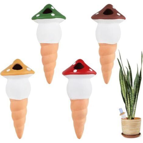 4X Cône en Argile Goutte à Goutte Champignon D'arrosage en Céramique Arrosage Bouteille Automatique Terre Cuite pour Arroser Distributeur d'eau pour Plantes Terracotta Watering Pots 125ml