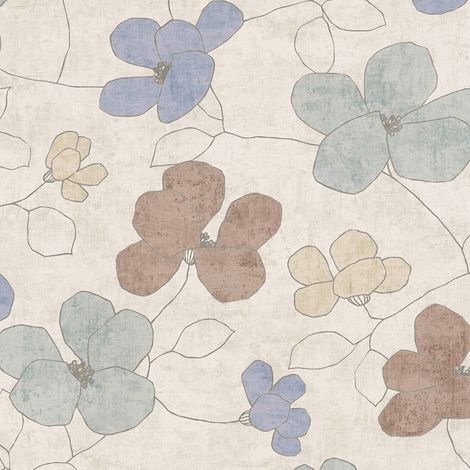 Flowers wallcovering wall Profhome 791473 hot embossed non-woven wallpaper slightly textured with floral ornaments matt grey blue brown beige 5,33 m2