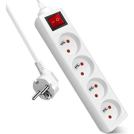 Multiprise 4 Prises avec Interrupteur, 2P + T, Bloc 4 Prises avec sécurité Enfant, Extension d'alimentation de 1.5 Mètre, 16A 230 V, Blanc (1/5)