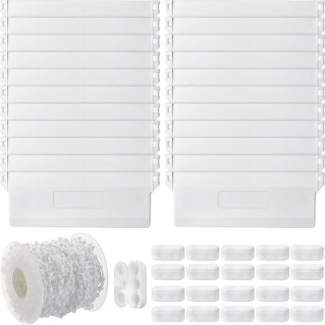 20 panneaux de contrepoids pour stores de 127 mm avec chaîne blanche de 10 m, 20 embrayages de chaîne, pièces de rechange pour stores verticaux, rideaux de fenêtre et accessoires (1/5)
