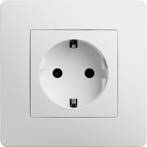 Prise Électrique 2P+T Schuko - Prise Murale Type F - Plastique + Support Métal - Installation Encastrée - Blanche - 74,5 x 74,5 x 39,5 mm (1/2)