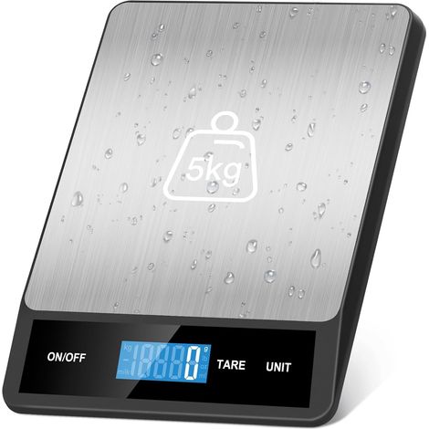Balance de Cuisine, Balance Alimentaire 15 kg/33 lb avec Écran LCD Rétroéclairé, Précision 1 g, 6 Unités et Fonction Tare Acier Inoxydable, pour Bureau, Pâtisserie, Cuisine (1/4)