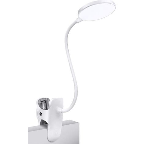 Lampe à pince 5 W, lampe de lecture de chevet LED, lumière blanche et lampe à pince à 3 luminosités avec adaptateur, lampe de lecture de chevet parfaite/double couche (1/5)