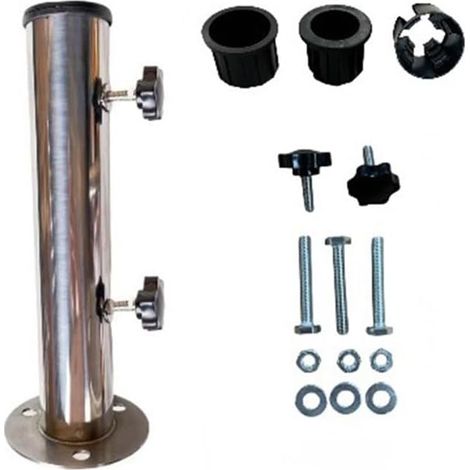 Support de base de parasol de terrasse en acier inoxydable - Bouton réglable pour pied de parasol avec adaptateurs de mât de 38 mm et 48 mm - Accessoires de parasol d'extérieur de 30 cm (1/5)