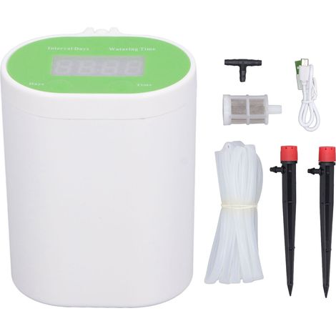 Système d'arrosage automatique ABS Kit d'irrigation intérieur avec minuterie pour plantes en pot vert et blanc (1/5)