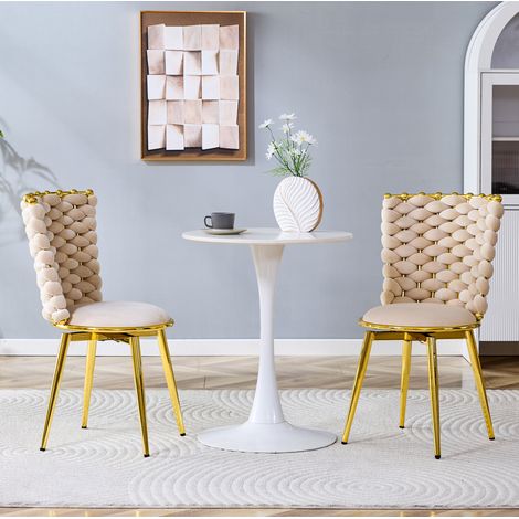 Sillas de comedor, pack de 2, terciopelo beige, patas de metal dorado HAVRYA (1/5)