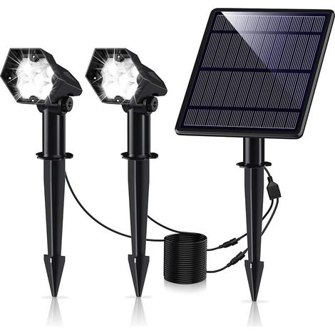 Lampe Solaire Exterieur, 3600mAh LED Spot Solaire, Eclairage Lumiere Solaire Exterieur Projecteur Etanche IP66 avec 3 Modes 6000K, Idéal pour Jardin, Chemins, Pelouses, Plantes