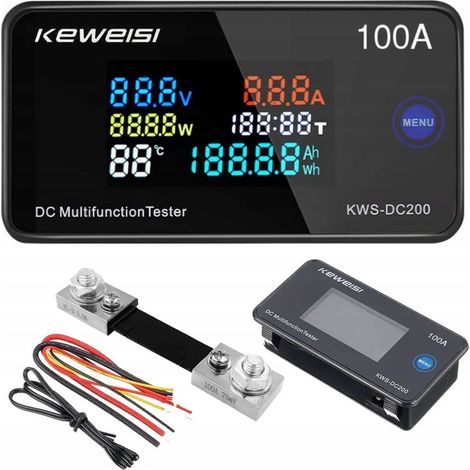 AMPEREMETER DC200V 100A VOLTMETER Ah Wh TEMP TIME