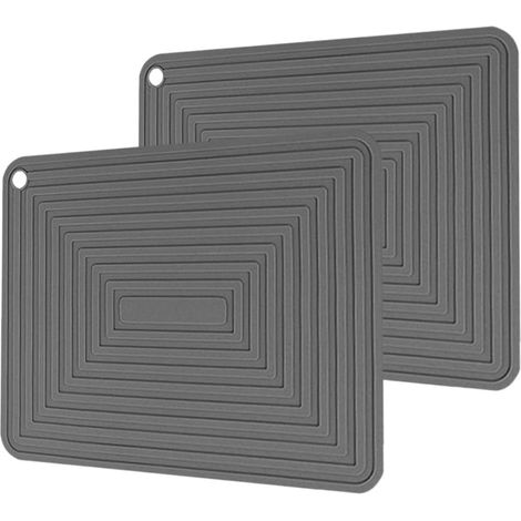 Lot de 2 dessous de plat en silicone antidérapant et thermorésistant, gris, carrés, pour la cuisine et les repas (1/5)