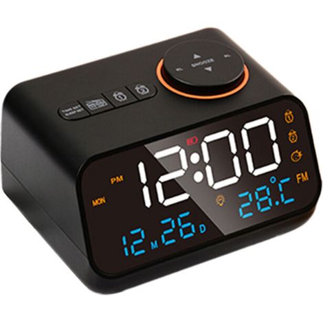 Réveil numérique grand écran LED, variateur 0-100 %, radio FM, minuterie de sommeil, machine à sons, double alarme, fonction snooze et thermomètre pour adultes, personnes âgées et enfants (1/5)
