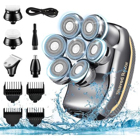 1 Rasoir Électrique Homme, 5 En 1, Têtes Flottantes 7D, IPX7 Étanche, Rechargeable USB, Pour Visage Corps Nez (1/5)