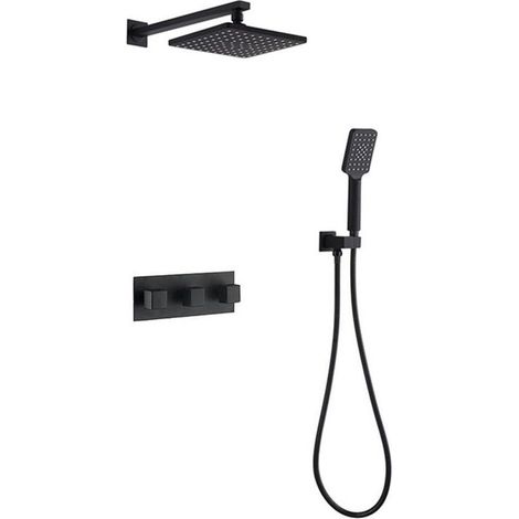 Ensemble douche encastré noir mat – Douche pluie 20 cm – Mitigeur thermostatique (1/2)