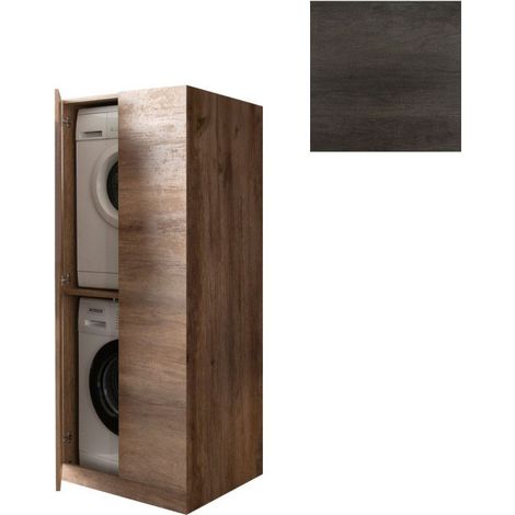 Mobile Lavanderia a Colonna per Lavatrice e Asciugatrice con Ante 70x70x174A cm in Nobilitato Unika Olmo Scuro (1/3)