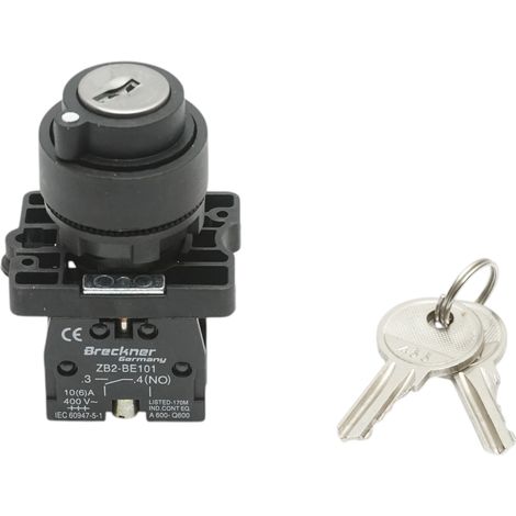 Selettore a 2 posizioni con blocco e chiave 1NO, 400V/10A, LAY5-EG21 Breckner Germany (1/5)