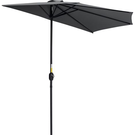 Demi parasol parasol de balcon 5 entretoises métal chemenée encluse 2,93 x 1,5 x 2,49 m polyester haute densité gris