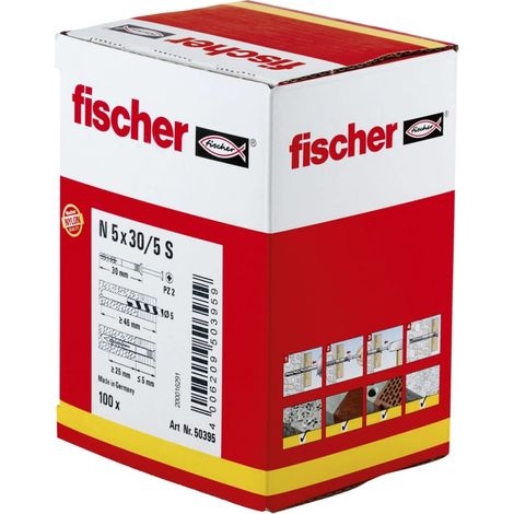 Fischer 100x tasselli a chiodo N 5 x 30/5 S con vite a chiodo - 50395