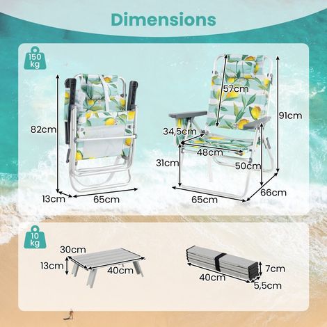 Ensemble vert de chaises pliantes avec table, dossier 5 positions, cadre aluminium et porte-gobelet pour plage et pique-nique (1/3)