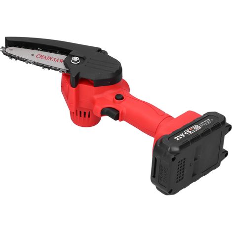 Scie à chaîne électrique rouge mini, portable, rechargeable, haute puissance, outil d'abattage d'arbres d'extérieur, prise UE AC220V (1/5)