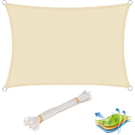 Woltu – Voile d'ombrage rectangulaire 3x4 m – HDPE 180 g/m² – Protection UV 50+ – Fixation avec 4 œillets et cordons 1.5 m – Résistant aux déchirures (1/4)
