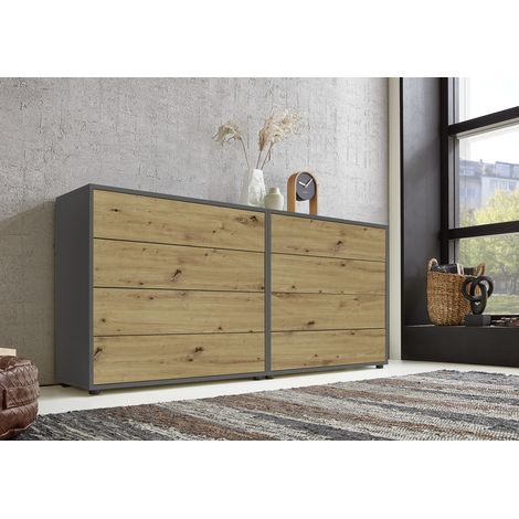 BMG Möbel Sideboard Mailand Set 1 (Schubladenkommode Schubkastenkommode Kommode Anrichte, in anthrazit/Artisan Eiche), Push-to-open Funktion (1/5)