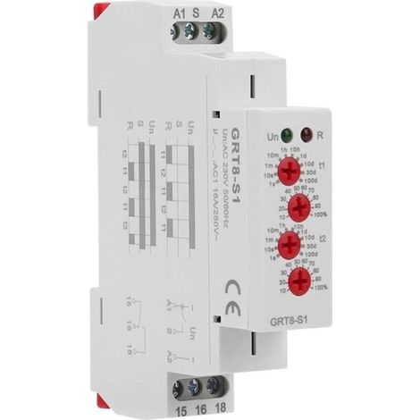 Relais Temporisé 220V GRT8-S1 - Relais Multifuntion AC230V avec Temps Cyclique Asymétrique, Pour Contrôle Éclairage et Industriel (1/5)