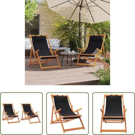 Campingstühle -  Klappbare Strandstühle 2 Stk. Schwarz Stoff (1/5)